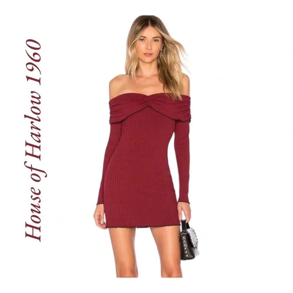 House of Harlow x Revolve Burgundy Off Shoulder Mini‎ Dress Medium - Picture 1 of 7